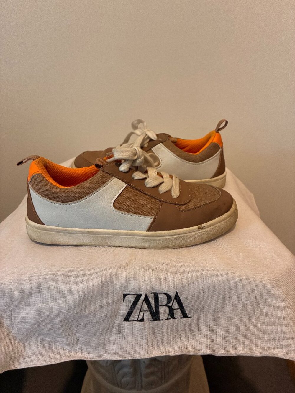 Zara Kids Colorblock Sneakers Brown White Orange Size 1